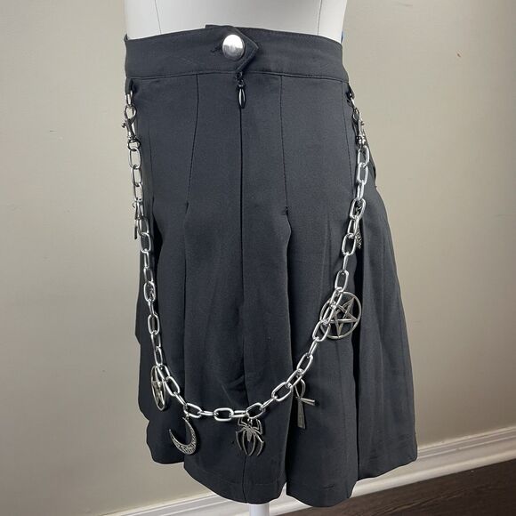 Dolls Kill The Craft Collab Black Mini pleated Belted Skirt Goth Punk Moon Star - Picture 4 of 10